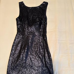 Navy matte sequin dress with cowl drape back , M